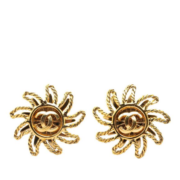 Vintage Chanel Coco Mark Sun Motif Earrings, Gold Plated, Women's, CHANEL - Picture 1 of 4
